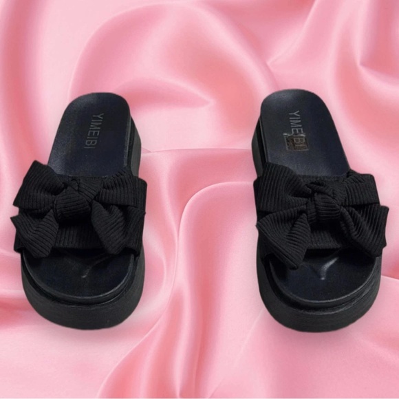 NWOT! Size 8 / Size 40 • YIMEIBI All Black Sandals • Thick Sole Preppy Slides - Picture 8 of 8